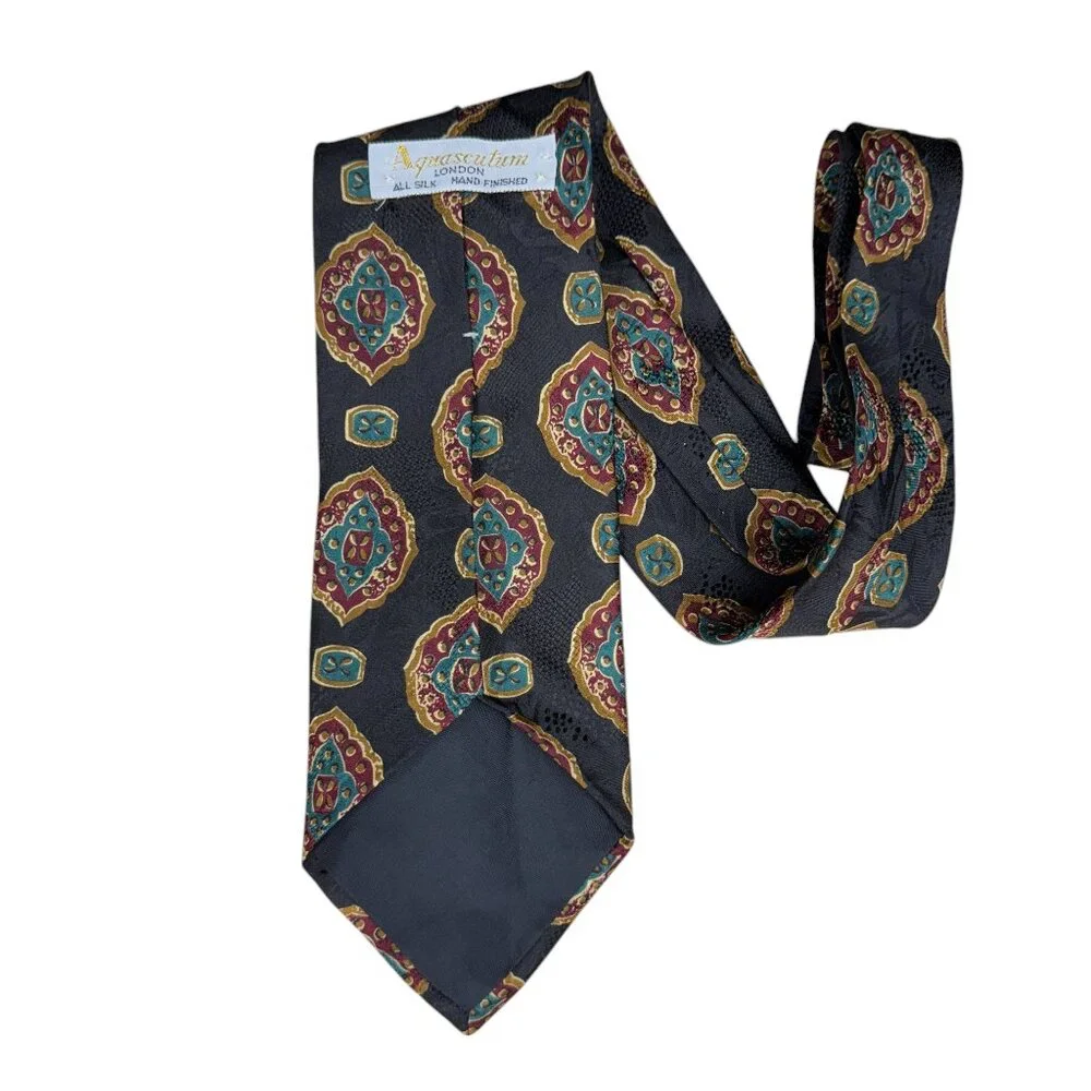 EUC Aquascutum‎ London All-Silk Hand-Finished Black Tie
